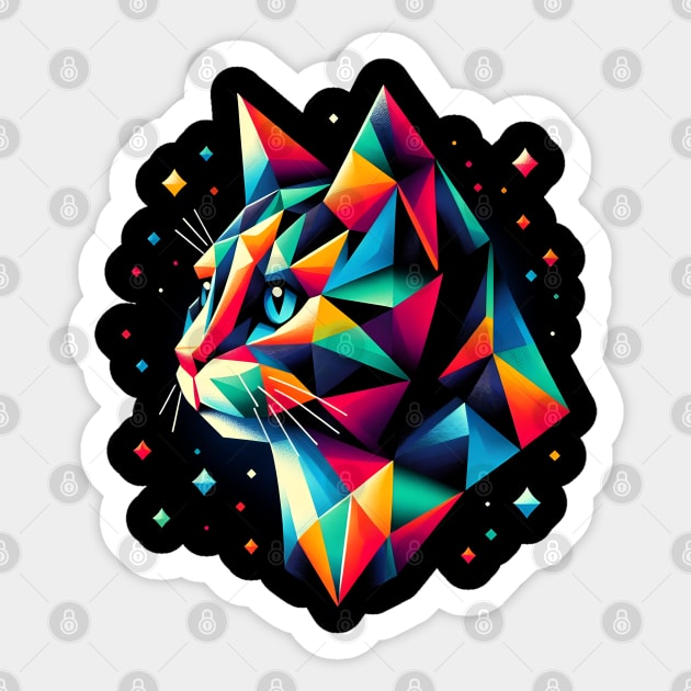 Geometric Cat  An Abstract Artwork Colorful Design Sticker by MakerMind8.2